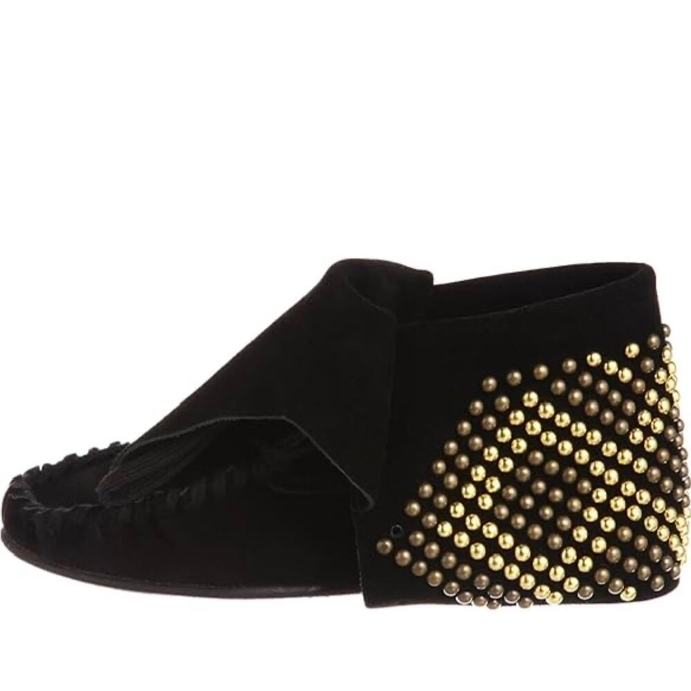 Steven Madden Size 8 Moccasin Bootie T-Stud Black Suede Studded Metal Women’s